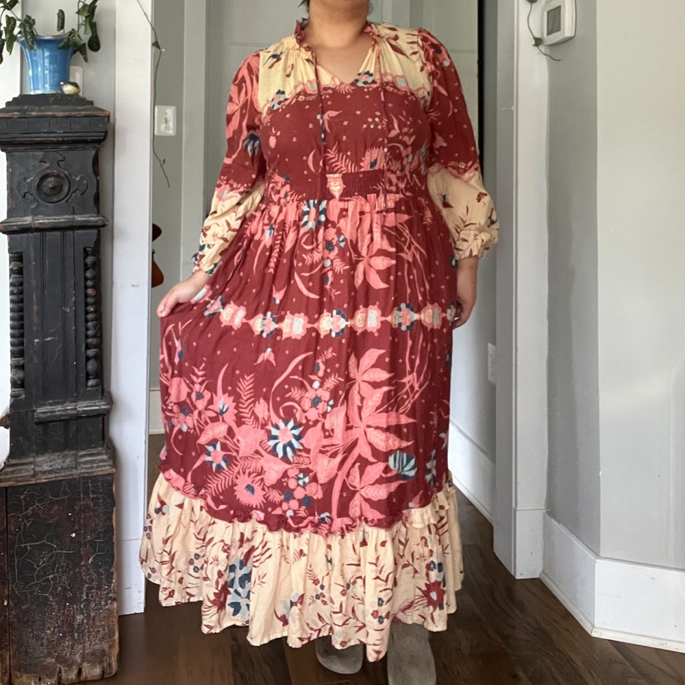 Anthropologie Plus Size Othilia Carmela Floral long balloon sleeve maxi dress